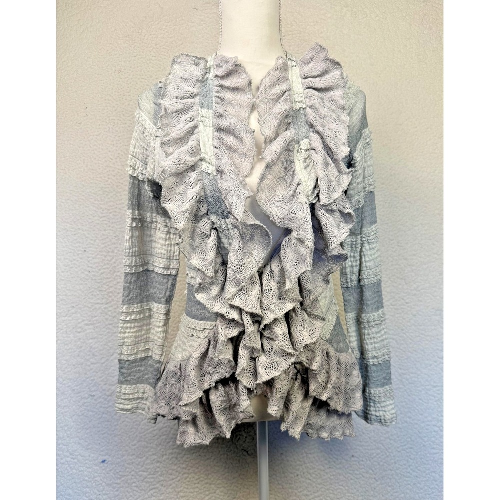 Ryu‎ Cardigan Womens Large Gray Lace Ruffle Lightweight Boho Coquette Whimsy